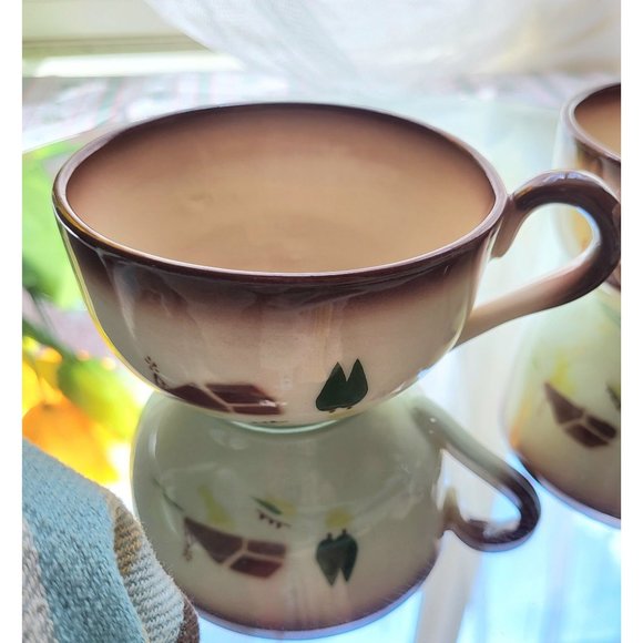 Set of I Love Lucy MCM Brock Of California Brown Country Lane Farmhouse Cups - Picture 13 of 14
